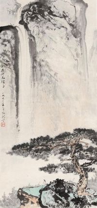 黑伯龙1973年作松荫观瀑