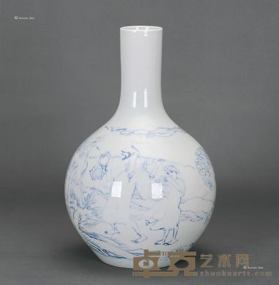 2008年作 贺成 边疆风情瓶 高40.0cm