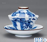 清光绪 青花刀马人茶盏