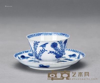 清康熙 青花薄胎绘庭院纹茶盏 (一套) 直径6.1cm;高3.8cm
