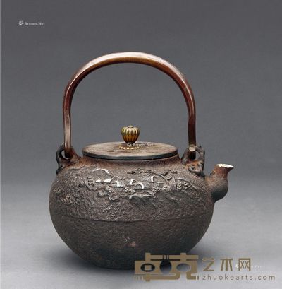 龟文堂造 山水纹铁壶 高20cm;宽16cm