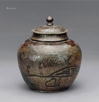 明 锡制彩绘人物茶叶罐