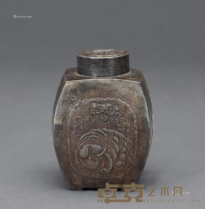 四方鼓形开窗锡罐 7×7×10cm