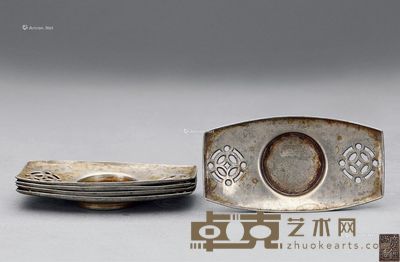 庆钟造锡制铜钱茶托 11.3×6.1×1.4cm