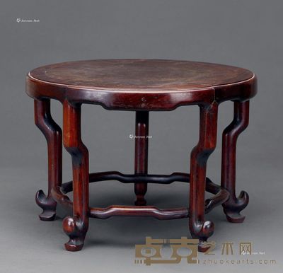 清 红木镶樱木圆花几 直径32cm;高22.5cm
