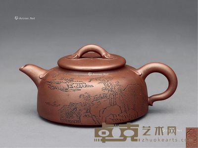 2004年作 华拓绘凌锡苟制湖上清韵壶 高7cm;宽11cm