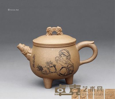 2004年作 程十发绘 李斌制清趣壶 高12.0cm；宽10.5cm