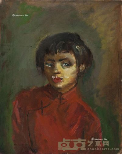 红衣少女 油彩 画布 51×41cm