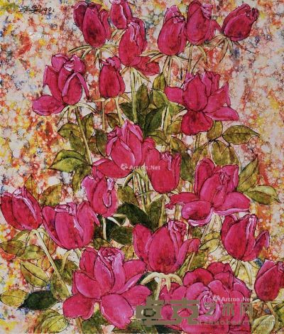 1992 粉红玫瑰 油彩 画布 52.5×44.5cm
