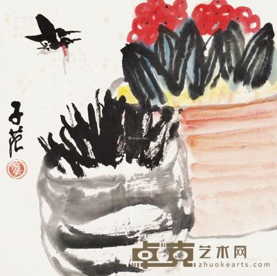 崔子范 花蝶图 35×34cm