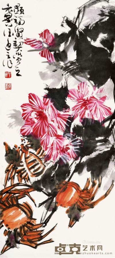 许麟庐 菊蠏 91×41cm