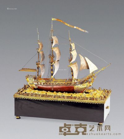 1900年 LA BELL EUGENIE帆船音乐盒 长53×宽27×高60cm