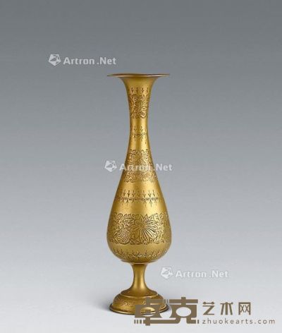 20世纪 刻花铜花瓶 高35.5cm