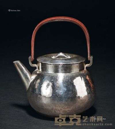 明治时期 铁把纯银汤沸茶道用壶 --