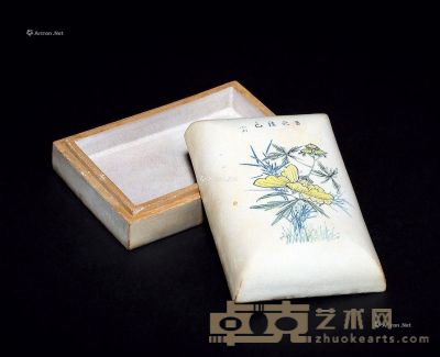 民国期 段泥白釉印泥盒 宽15cm；长7cm