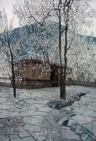 王龙生 梨花盛开 布面油画