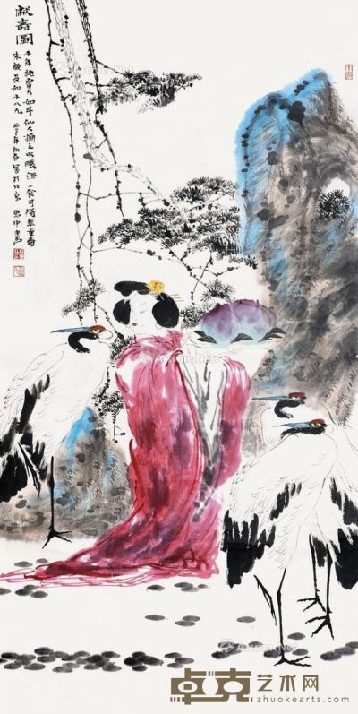 任惠中 献寿图 135×68cm