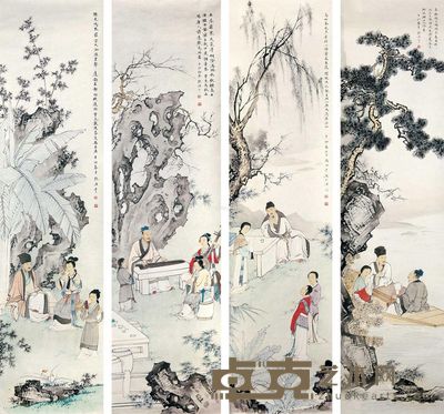 张洪千  人物山水 133×33cm×4