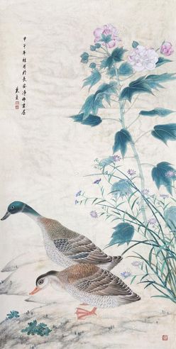 巢贞 芙蓉双鸭图