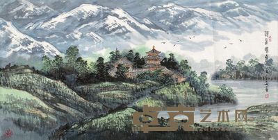 苗重安 河面鸣泉 69×137cm