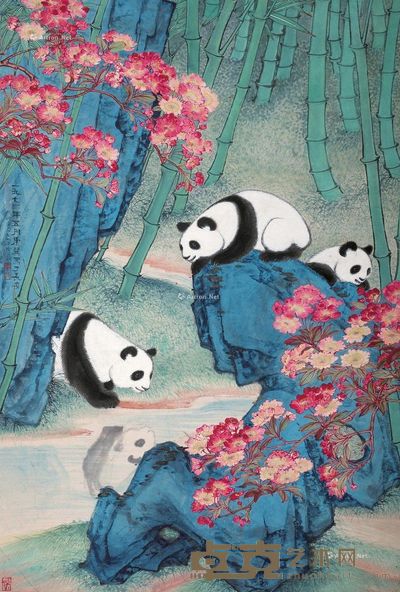 康师尧 春花熊猫 97×67cm