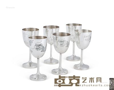清代 银制龙纹酒杯 （一套） 高9.5cm；总重239g