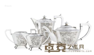清代 银制龙纹茶具 （五件套） 高19、16、9、8cm总；总重1650g