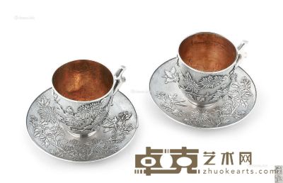 清代 银制蝶恋花纹茶杯 （一对） 高6cm；总重253g