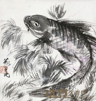 黄胄 鱼跃图 27×28cm