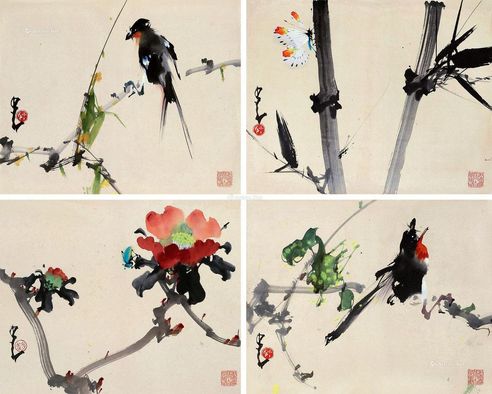赵少昂 花鸟 （四帧）
