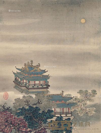 佚名 青绿楼阁 24.5×19cm