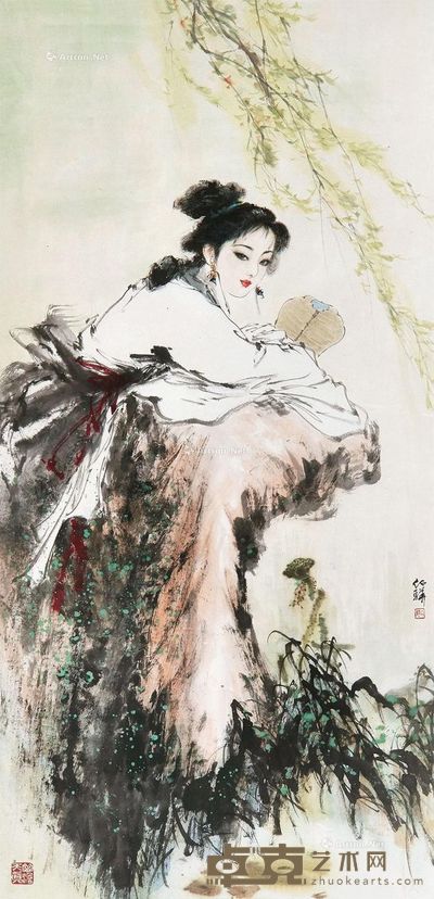 白伯骅 执扇仕女 129×63cm