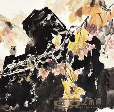 苗墨 花鸟 70×70cm