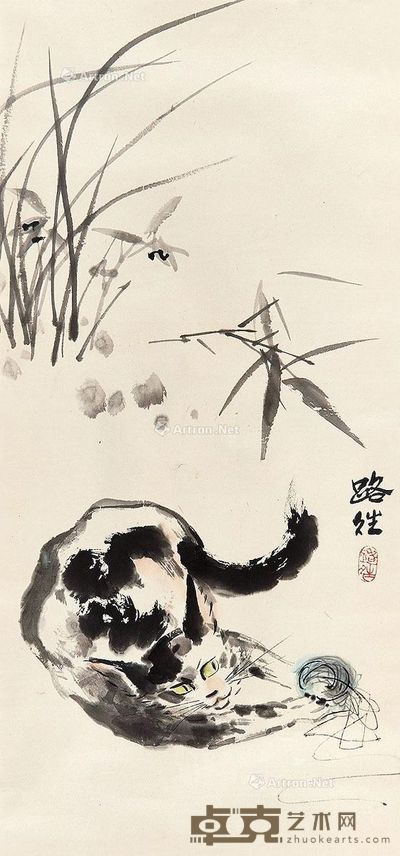 路胜 猫戏图 74×34cm