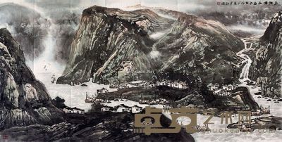 程振国 乌江燕雨图 68×136cm