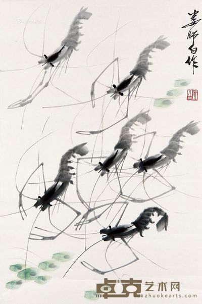娄师白 群虾图 68×45cm