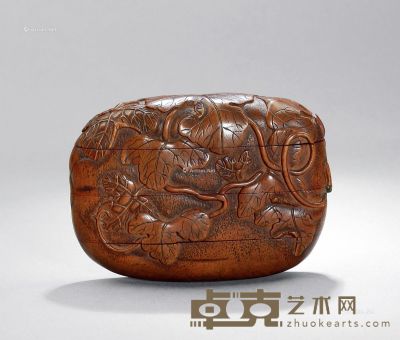 清 黄杨木雕瓜果形文盒 长9cm
