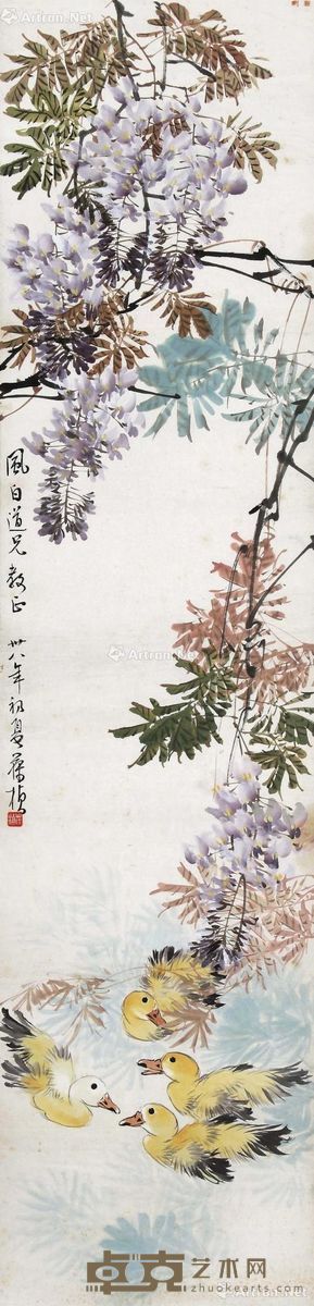 苏葆桢 紫藤小鸟 136×33cm