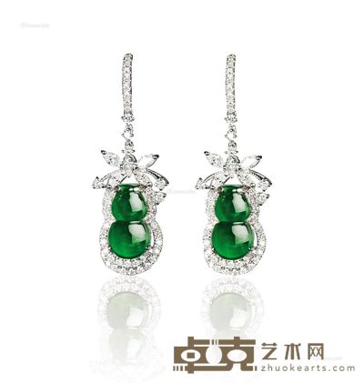 天然翡翠葫芦镶钻耳环 --