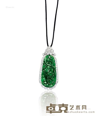 天然翡翠花件镶钻吊坠 --