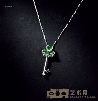 天然玻璃种翡翠三叶草幸运匙项链 --