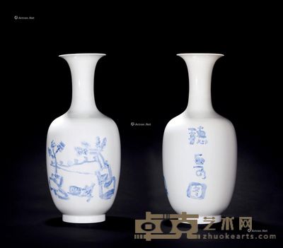 朱新建 听泉图瓷瓶 高40cm
