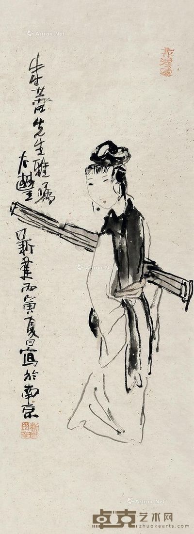 朱新建 携琴图 87.5×32cm