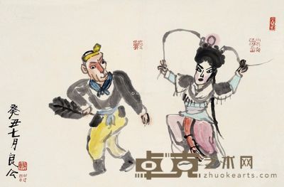 朱新建 拟关良笔意戏曲人物 45.5×68cm