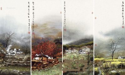 张明 四季山水 69×28cm×4