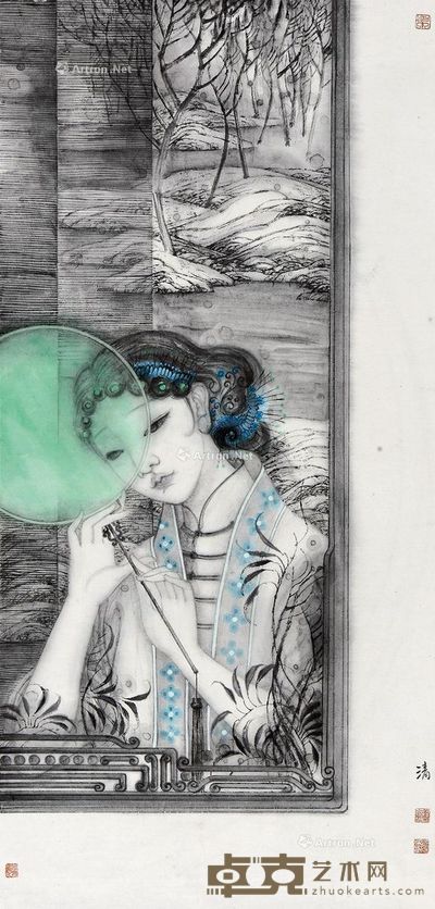 卞雅清 执扇少女 96×47cm