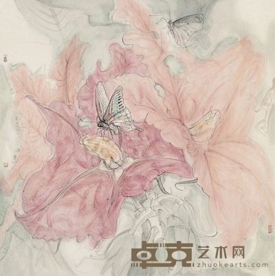 梁雨 花卉 67×67cm