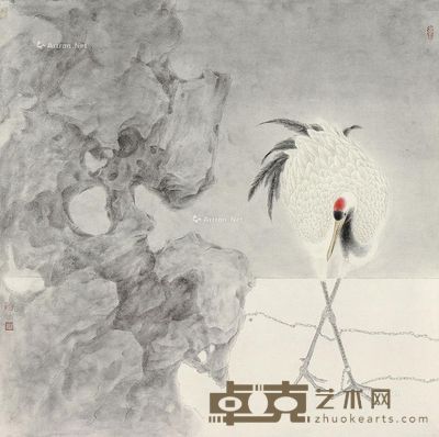 甘永川 湖石仙鹤系列一 66×66cm