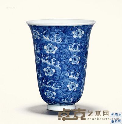 清康熙 青花桃花流水摇铃杯 高12.8cm
