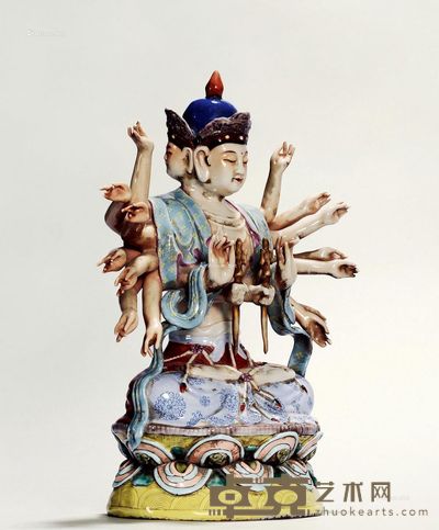 清 粉彩千手观音塑像 高33cm